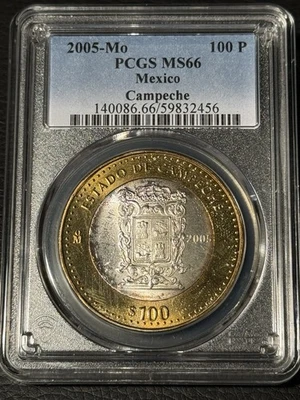 2005 MEXICO 100 PESOS CAMPECHE BIMETALLIC PCGS MS66 - Image 1 of 4