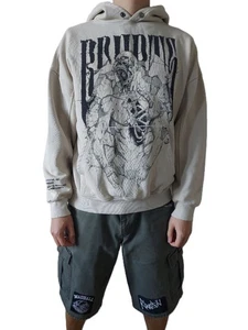 Felpa con cappuccio Bad Habits beige cotone streetwear fatal system error taglia M - Foto 1 di 18