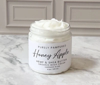 蜂蜜苹果大麻乳木果油身体霜,厚有机乳液手工制作 4 盎司 — 第 1/4 张图片