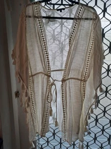 PREOWNED WHITE ETAM LACE TASSLE SWIM BATHING SUIT COVER UP. SIZE L. - Picture 1 of 3