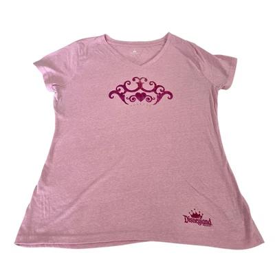 Blusa Top Rosa XL Parques Disney Manga Corta Cuello en V Tejido Corona Estampado Gráfico Camiseta Foto 1 de 4