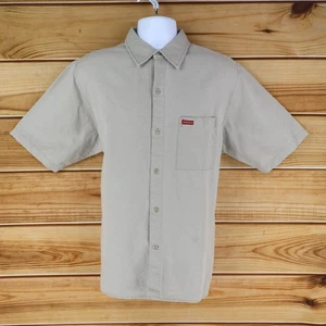 GUESS Short Sleeve Button Up Shirt Mens Size L Beige Linen Blend Point Collar - Picture 1 of 9