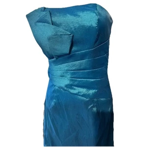 Vintage Jessica McClintock Formal Dress Metallic Teal Full Length Size 2 80s 90s - Picture 1 of 8
