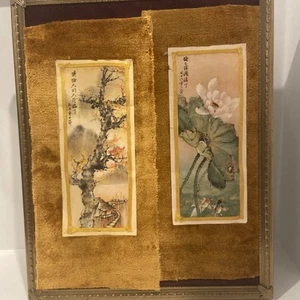 2 Original Vintage Signed Chinese Watercolor Paintings on Silk - Picture 1 of 3