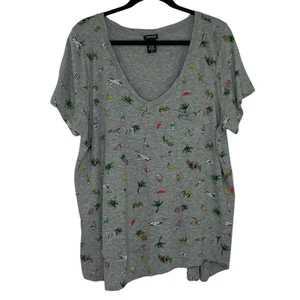 Torrid g=Gray V-neck t-shirt summer vacation print pineapple cocktail size 2 - Picture 1 of 11