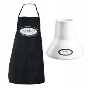 Louisiana Grills BBQ Chicken Throne Porcelain Container Stand AND grilling apron - Picture 1 of 4