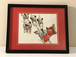 FRAMED TEXACO FIRE CHIEF PUPS DALMATIAN DOGS PUPPIES FIREMEN'S HAT REPRO - Picture 1 of 3