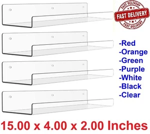 4 Pack 15'' Clear Acrylic Shelves for Wall Mounted Display Ledge Storage, Acryli - Picture 1 of 24