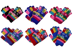 Kids Winter Knitted Magic Gloves Wholesale Lot 6 or 12 Pairs - Picture 1 of 75
