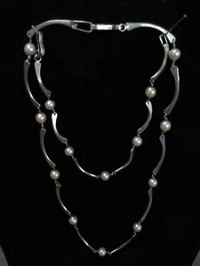 Vintage Handarbeit Modernist Sterling Akoya Perlen Halskette und Armband Set - Bild 1 von 6
