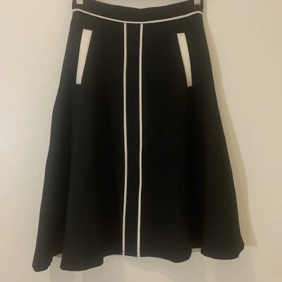 ModCloth Womens Midi Skirt Black A-line Contrast Trim Pockets Retro Pin Up - Image 1 of 4