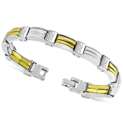 Brazalete de eslabones de acero inoxidable tono plata tono dorado para hombre, 8,5" Foto 1 de 2