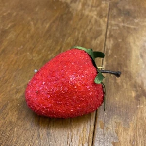 Strawberry Sugared Berry Ornament Red Green Fruit Life Size Green Stem - Picture 1 of 4
