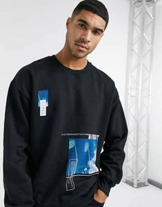 MENS SWEATSHIRT BY TOPMAN PHOTO PRINT IN BLACK SIZE SMALL NEW WITH TAGS - Picture 1 of 4