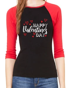 Woman's Valentine's Day Raglan Shirt, Valentines Shirts - Happy Vday - Picture 1 of 4