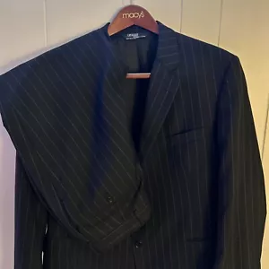 Vintage Polo By Ralph Lauren Black Striped Peak Lapel Suit Men's 46R 34x30 USA - Picture 1 of 17