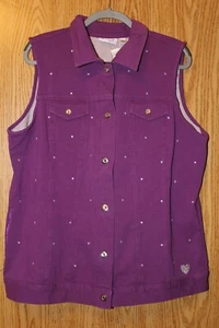 Quacker Factory Dream Jeannes Sparkle Vest Plus Size Large Purple Jeweled Cotton - Picture 1 of 9