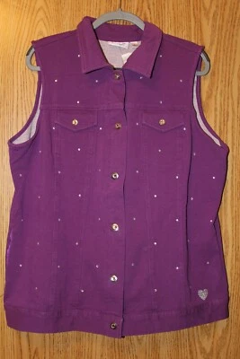 Quacker Factory Dream Jeannes Sparkle Vest Plus Size Large Purple Jeweled Cotton - Image 1 of 4