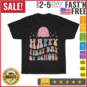Happy First Day Of School Vintage Peace Hand Back To School T Shirt Men Women - Picture 1 of 9