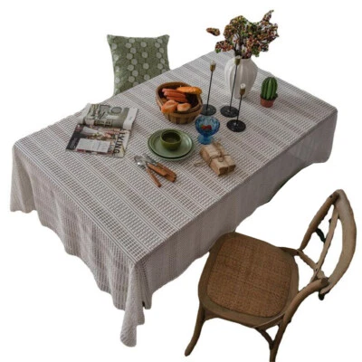 White Lace Crochet Rectangular Tablecloth Knitted Hollow Retro Table Cover Decor - Image 1 of 4