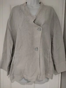 Womens Oska Grey Collared Pockets 3/4 Sleeves Linen Lagenlook Jacket Size 2. - Picture 1 of 12