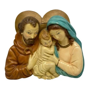 Vintage Chalkware Mary Joseph Baby Jesus Wall Plaque Hanging Sculpture 10.5x9.5” - Picture 1 of 12