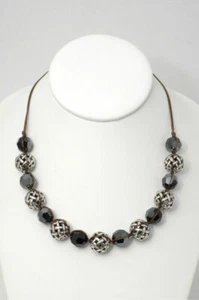 SALE! NWT BRIGHTON DREAM WEAVER $92 Silver Jet Black Cut Crystal Ball Necklace - Picture 1 of 3