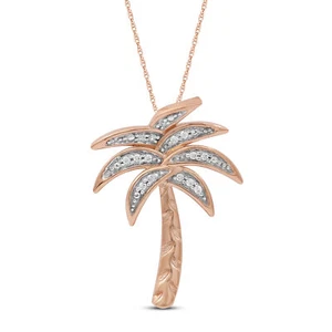 Pink Tone S925 Sterling Silver 0.05Ct TDW Diamond Palm Tree Pendant Necklace - Picture 1 of 6