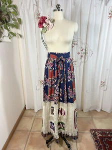 Maxi Falda De Colección Años 70 Chessa Davis Patchwork Encaje Talla S/8 Campanas Cintas Boho Vacaciones - Imagen 1 de 14