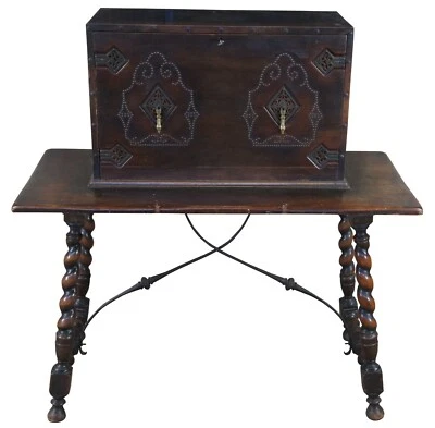 Antique Kittinger Spanish Colonial Walnut Fall Front Secretary Desk Barley Twist - Image 1 of 4