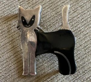 Sterling Silber Schwarz und Silber Katze Anstecknadel Brosche Made in Mexico - Bild 1 von 5