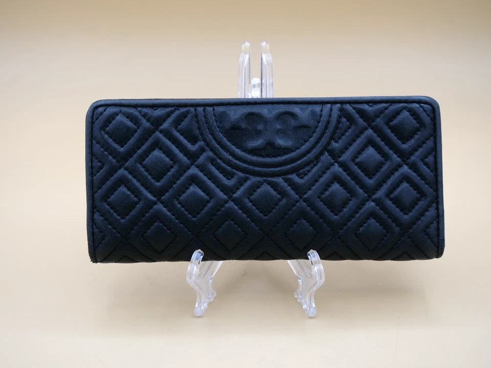 TORY BURCH Fleming Acolchado Cuero Suave Negro Cartera a Presión Bolsillo con Cremallera Foto 1 de 4