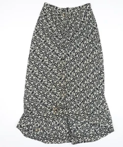 Topshop Women's Black Floral Midi Skirt Size 8 - Picture 1 of 12