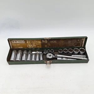 Vintage S-K 21 piece 3/8" drive SAE socket set 4521 USA -2 sockets +1 extension - Foto 1 di 24