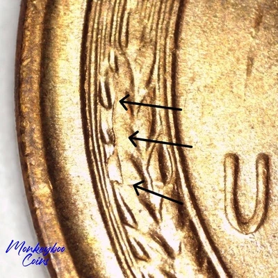 1954 D Lincoln Wheat Cent - Rev Die Crack & Chip - Obv Print - Rare Unc Error - Image 1 of 4