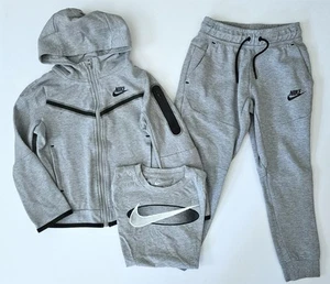 Nike Tech Boys XS Grey Fleece Hoodie Jacket Tee T-Shirt Joggers Pants Set BA1-6 - Picture 1 of 6