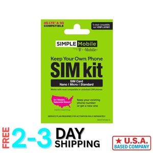 Simple Mobile Prepaid SIM Kit for Unlocked Phones - Nationwide 4G LTE Coverage - Picture 1 of 4