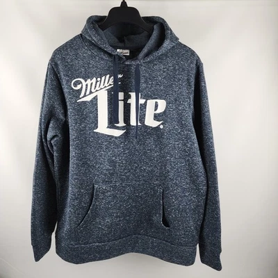 Miller Lite Hoodie Mens 2XL Navy Blue Charcoal Spellout Pullover - Image 1 of 4