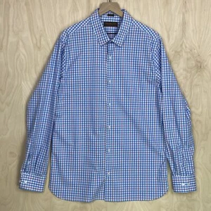 Fairlane & Sons knöpfbares faltenfreies Slim XL Tall blau kariertes Herrenhemd - Bild 1 von 12