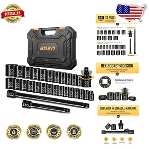 Corrosion-Resistant 3/8" Drive Socket Set - 29 Piece Cr-V Steel, ANSI Certified - Picture 1 of 9