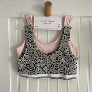 Calvin Klein Girls 2 Pack Leopard & Pink Bralette Bra Underwear L (10-12Y) - Picture 1 of 5