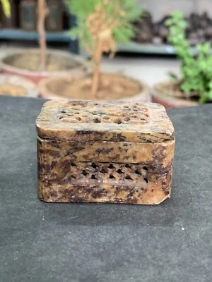 Antiguo joyero indio vintage raro tallado a mano mármol piedra hecho baratija Foto 1 de 4