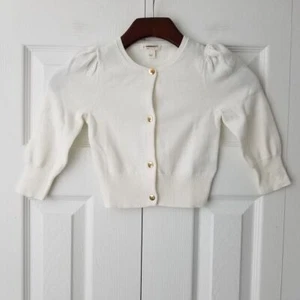 J. Crew Crewcuts Girls Puff Sleeve Cardigan Sweater XXS (2-3) White NWT BY063 - Picture 1 of 6