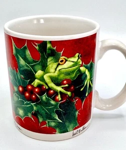 Green Frog & Christmas Holly Will Bullas Holly Hops Fine Art Ceramic Coffee Mug - Picture 1 of 12