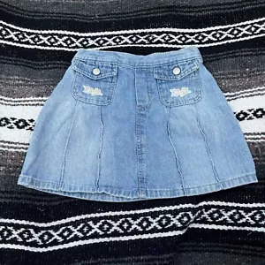 VTG Y2K SONOMA JEANS EMBROIDERED HIBISCUS FLOWER SKIRT SIZE 8 100% COTTON - Picture 1 of 5