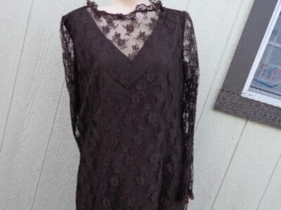 Nuevo de Colección Años 70 Marrón Encaje Tony Ruocco Alper Schwartz Romántico Vestido de Verano Hecho en EE. UU. Foto 1 de 4