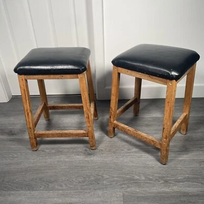 Vtg Wooden Stools Bar Mid Century Pub Kitchen Industrial Machinist School Lab 2x - Image 1 of 4