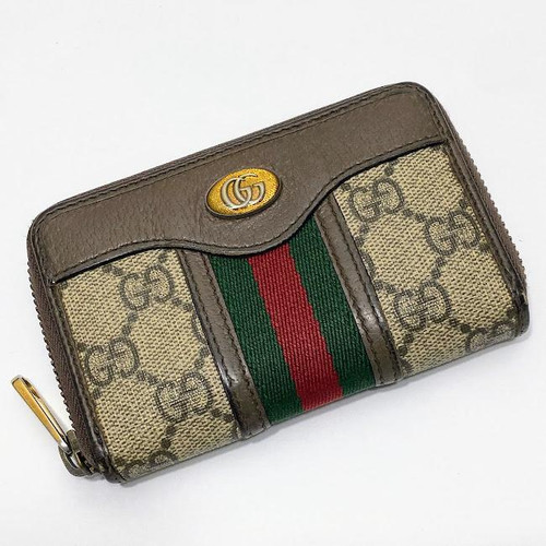 Portafoglio Gucci Ophidia GG rivestito in tela con cerniera portamonete beige marrone logo