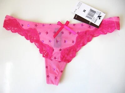 A203 Donna L'oren NEW Women's Berry Stars Floral Lace Stretch Sheer Mesh Thong M - Image 1 of 3
