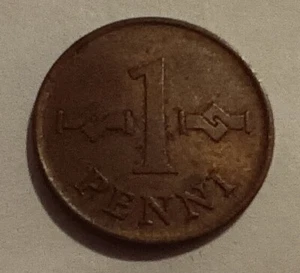 1964 FINLAND COPPER ONE PENNI COIN - Picture 1 of 5